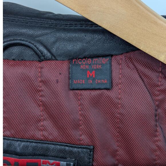 Vintage Nicole Miller Women's Black Genuine Leather Jacket Size Medium M - Picture 4 of 6